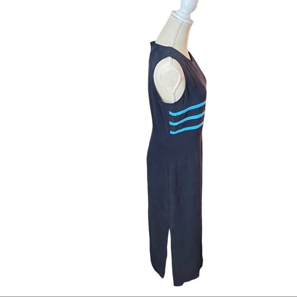 Design by Pat Argenti Navy Blue & Periwinkle Stripes 100% Silk Maxi Dress 10 NWT - Picture 6 of 11